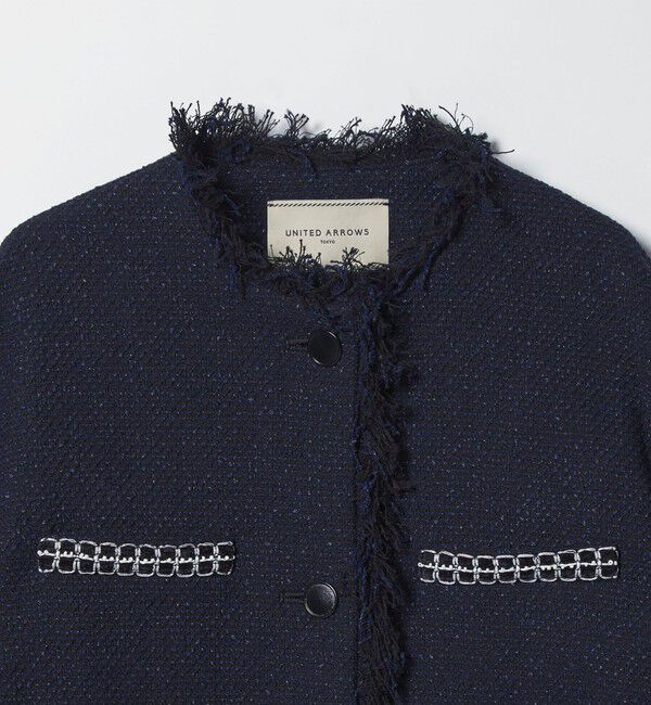 UNITED ARROWS「2トーン ツイードライク ノーカラー ジャケット」|ノーカラージャケット|