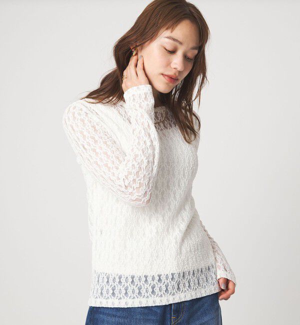 UNITED ARROWS green label relaxing「【WEB限定】＜at ease＞シャーリングレース プルオーバー カットソー」|Tシャツ・カットソー|WHITE
