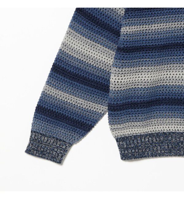 BEAMS「グラデーションボーダー メッシュ クルーネック【ワイドフィット】」|ニット・セーター|