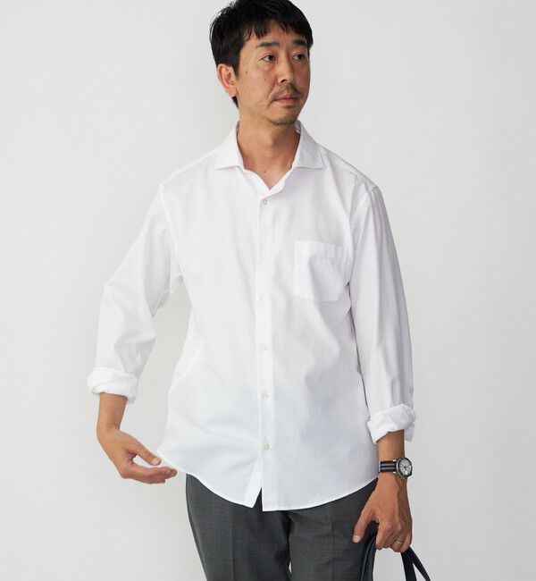 SHIPS「SHIPS:〈接触冷感〉 セミワイドカラー アイスコットン ロングスリーブ シャツ」|シャツ・ブラウス|ホワイト