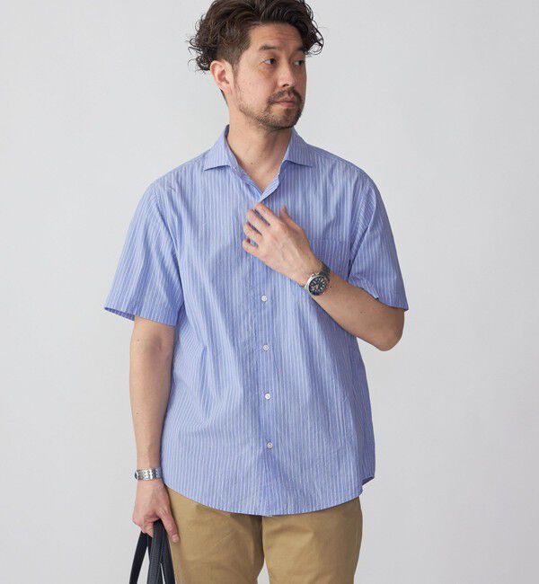 SHIPS「SHIPS: ボイル セミワイドカラー ストライプ ショートスリーブ シャツ」|シャツ・ブラウス|