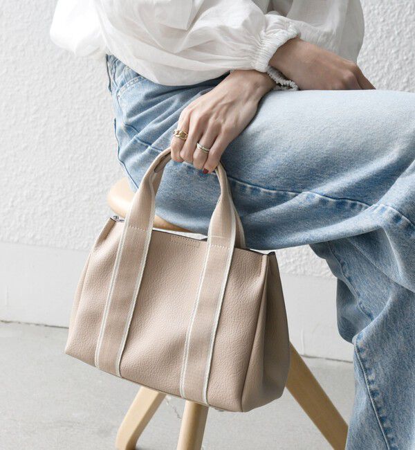 SHIPS any「【WEB限定】SHIPS any: ライン テープ ハンドル トート バッグ」|ハンドバッグ|ベージュ