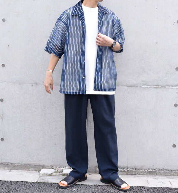 SHIPS any「SHIPS any: メッシュ オンブレチェック / ウェーブ パターン オープンカラー シアー シャツ◇」|シャツ・ブラウス|