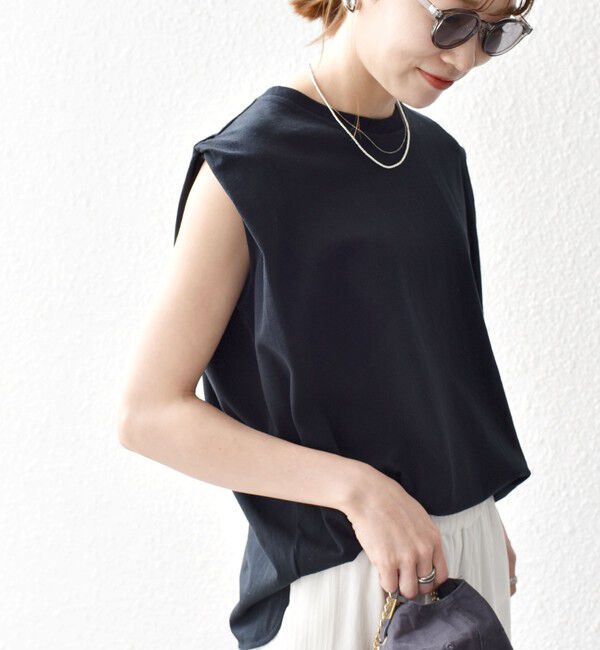 SHIPS any「SHIPS any:〈抗菌防臭/洗濯機可能〉USAコットン ラウンドヘム ノースリーブ TEE」|Tシャツ・カットソー|