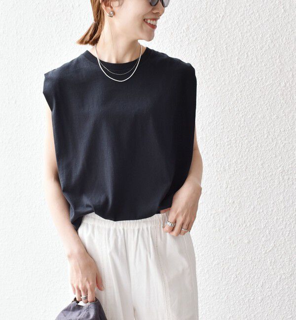 SHIPS any「SHIPS any:〈抗菌防臭/洗濯機可能〉USAコットン ラウンドヘム ノースリーブ TEE」|Tシャツ・カットソー|