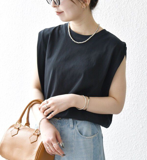 SHIPS any「SHIPS any:〈抗菌防臭/洗濯機可能〉USAコットン ラウンドヘム ノースリーブ TEE」|Tシャツ・カットソー|