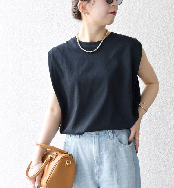 SHIPS any「SHIPS any:〈抗菌防臭/洗濯機可能〉USAコットン ラウンドヘム ノースリーブ TEE」|Tシャツ・カットソー|