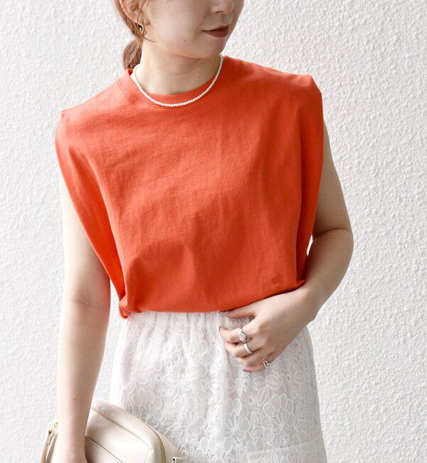 SHIPS any「SHIPS any:〈抗菌防臭/洗濯機可能〉USAコットン ラウンドヘム ノースリーブ TEE」|Tシャツ・カットソー|オレンジ