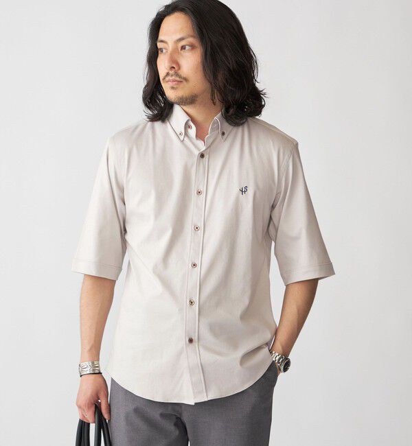 SHIPS「【WEB限定】SHIPS: ワンポイント ロゴ ジャージー ボタンダウン 5スリーブ シャツ」|シャツ・ブラウス|