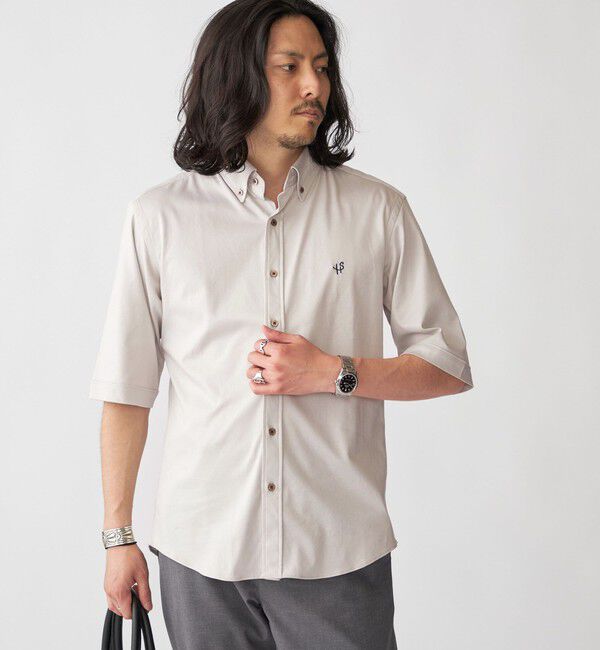 SHIPS「【WEB限定】SHIPS: ワンポイント ロゴ ジャージー ボタンダウン 5スリーブ シャツ」|シャツ・ブラウス|