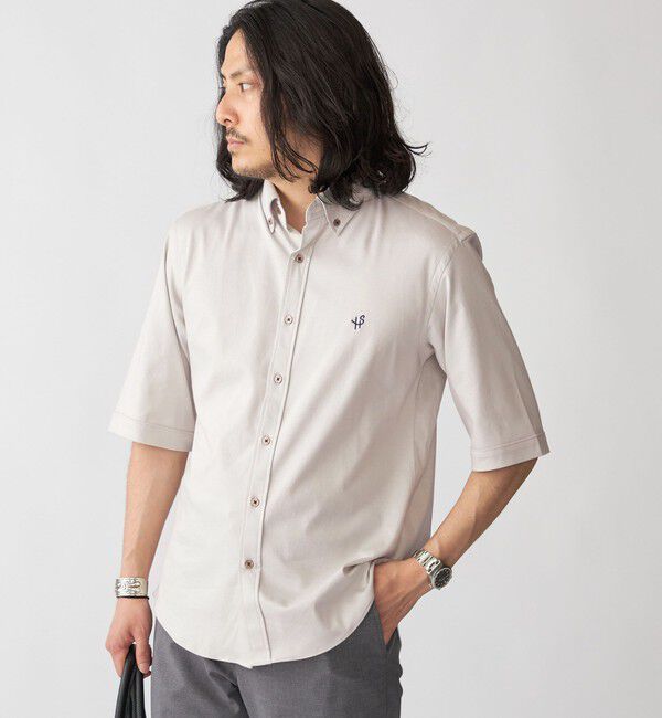 SHIPS「【WEB限定】SHIPS: ワンポイント ロゴ ジャージー ボタンダウン 5スリーブ シャツ」|シャツ・ブラウス|