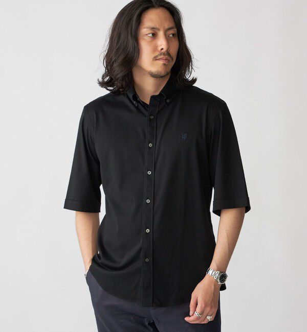 SHIPS「【WEB限定】SHIPS: ワンポイント ロゴ ジャージー ボタンダウン 5スリーブ シャツ」|シャツ・ブラウス|