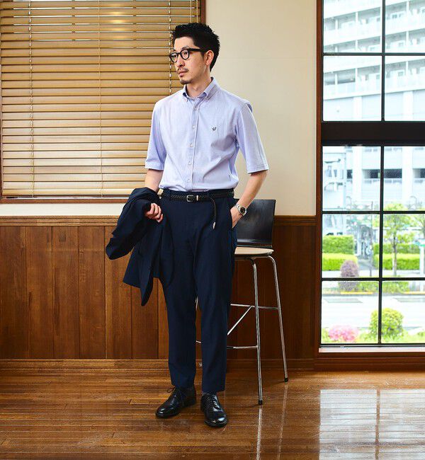 SHIPS「【WEB限定】SHIPS: ワンポイント ロゴ ジャージー ボタンダウン 5スリーブ シャツ」|シャツ・ブラウス|