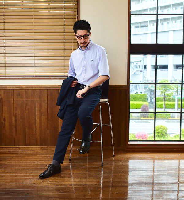 SHIPS「【WEB限定】SHIPS: ワンポイント ロゴ ジャージー ボタンダウン 5スリーブ シャツ」|シャツ・ブラウス|