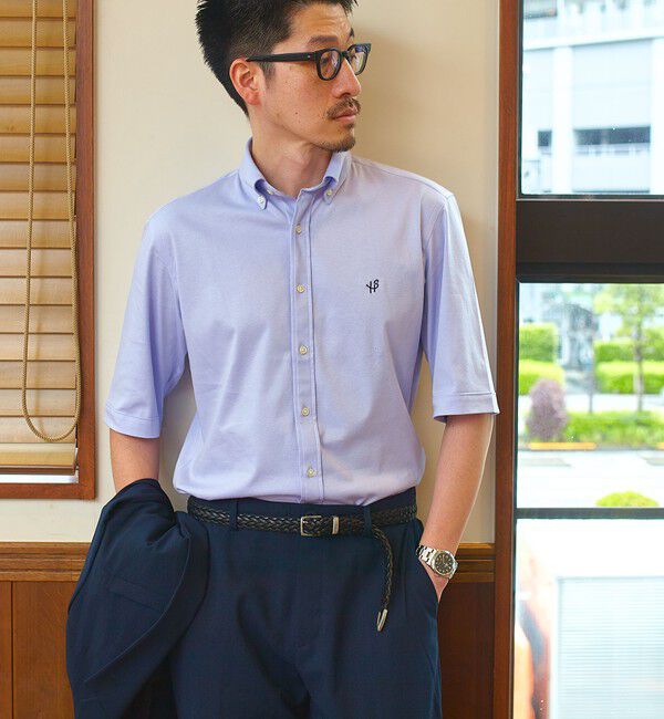 SHIPS「【WEB限定】SHIPS: ワンポイント ロゴ ジャージー ボタンダウン 5スリーブ シャツ」|シャツ・ブラウス|