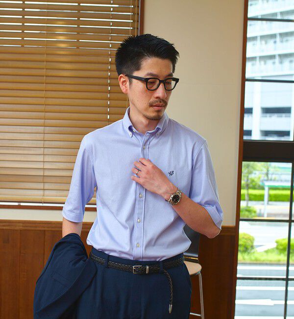 SHIPS「【WEB限定】SHIPS: ワンポイント ロゴ ジャージー ボタンダウン 5スリーブ シャツ」|シャツ・ブラウス|