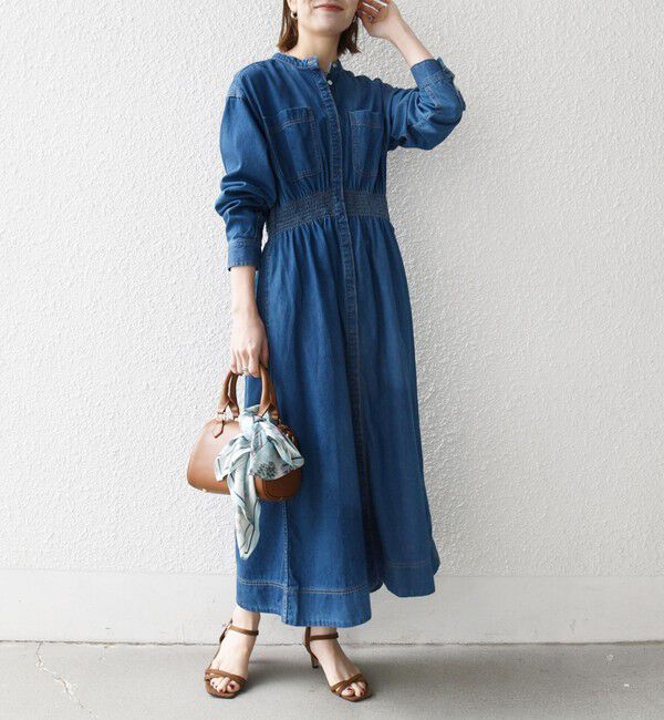 SHIPS any「SHIPS any: シャーリング デニム ポケット ワンピース ［SHIPS any DENIM］」|ワンピース|ブルー