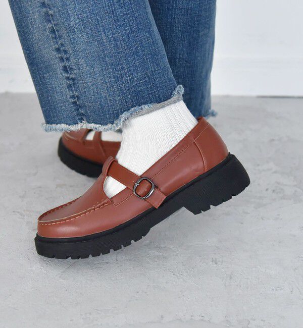 quaranciel「quaranciel: Tストラップ プラットフォーム ローファー」|ローファー|ブラウン