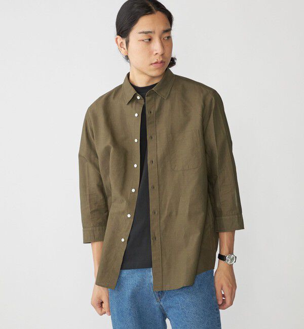 SHIPS「SHIPS: Herdmans コットン/リネン 7スリーブシャツ」|シャツ・ブラウス|オリーブ