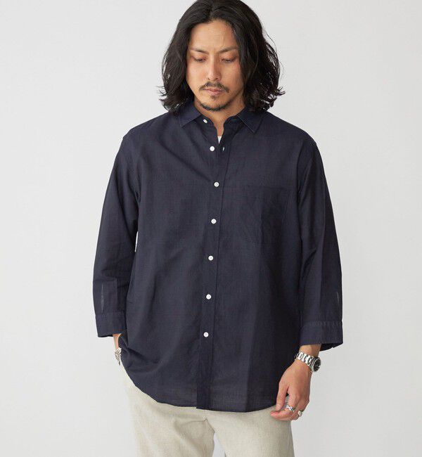 SHIPS「SHIPS: Herdmans コットン/リネン 7スリーブシャツ」|シャツ・ブラウス|ネイビー