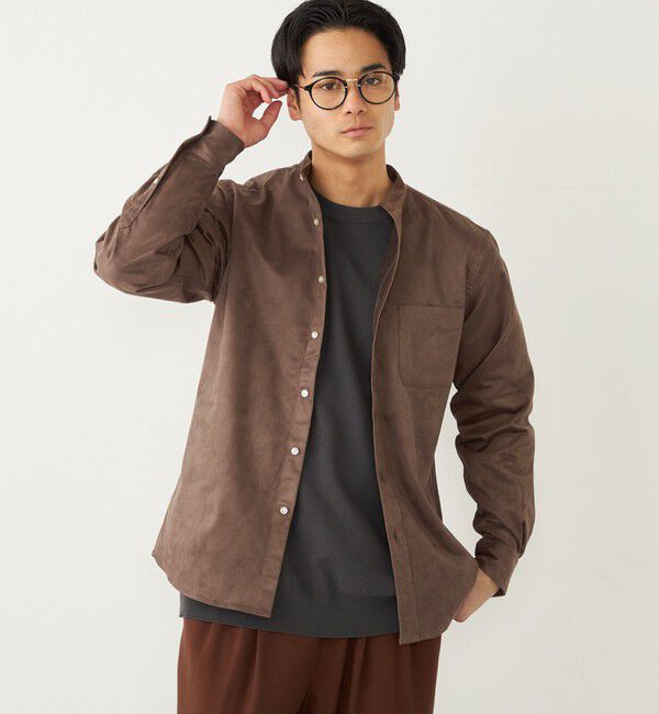 SHIPS Colors 「SHIPS Colors: ポリエステル フェイクスエード バンドカラー シャツ」|シャツ・ブラウス|ブラウン