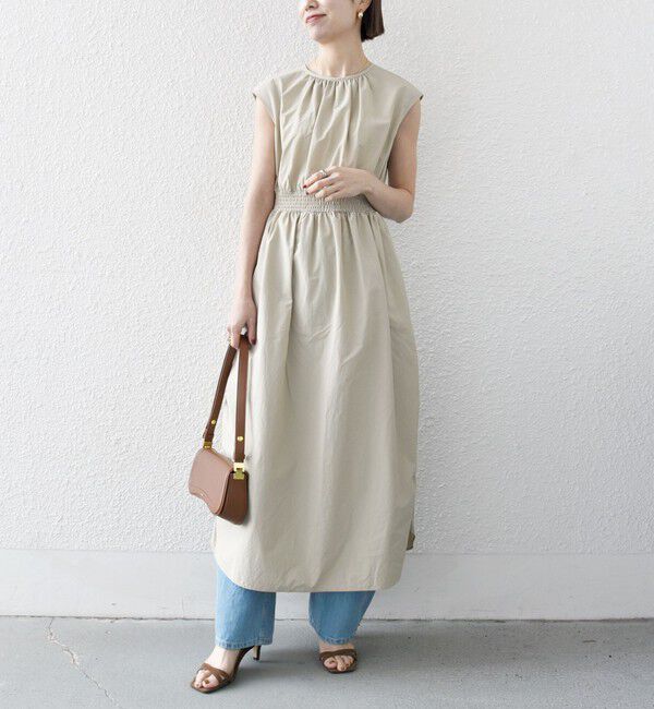 SHIPS any「SHIPS any:〈洗濯機可能〉ナイロン サイド ギャザー フレンチスリーブ ワンピース」|ワンピース|