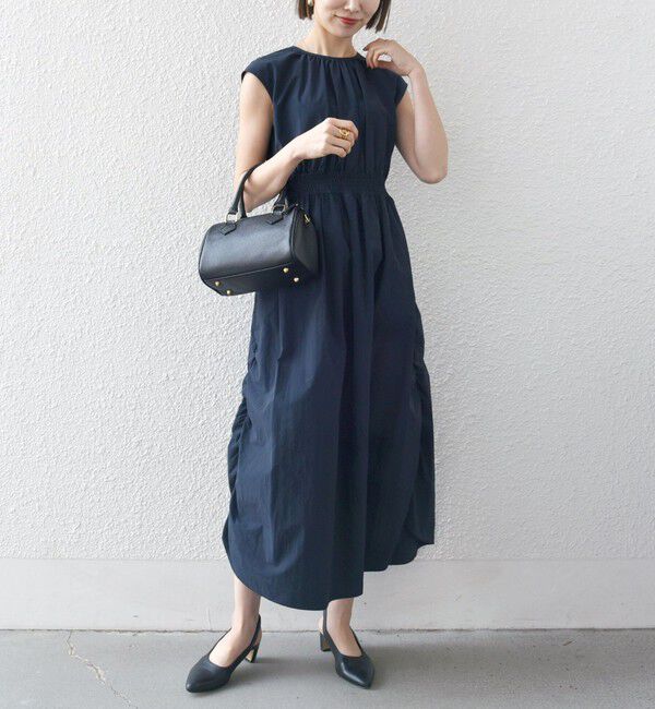 SHIPS any「SHIPS any:〈洗濯機可能〉ナイロン サイド ギャザー フレンチスリーブ ワンピース」|ワンピース|ネイビー