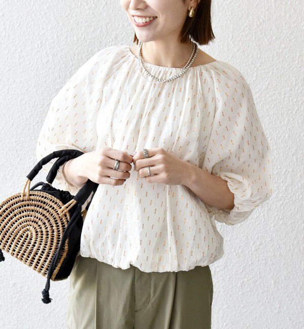 SHIPS any「SHIPS any:〈洗濯機可能〉ラメ ドビー ギャザー パフ スリーブ ブラウス」|シャツ・ブラウス|