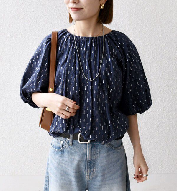 SHIPS any「SHIPS any:〈洗濯機可能〉ラメ ドビー ギャザー パフ スリーブ ブラウス」|シャツ・ブラウス|