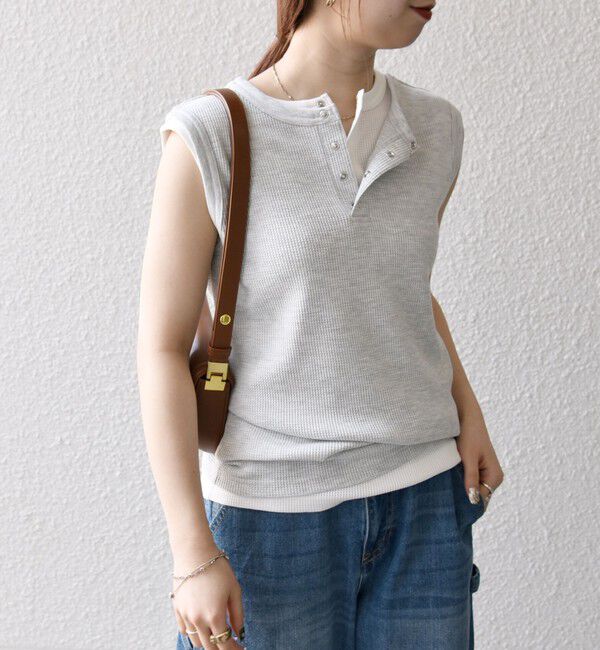 SHIPS any「SHIPS any:〈洗濯機可能〉ワッフル ヘンリーネック 2WAY ノースリーブ TEE」|タンクトップ|