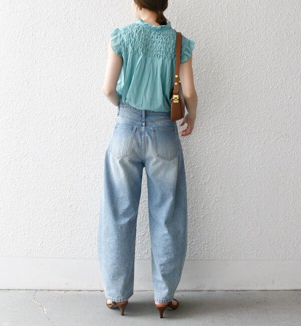 SHIPS any「SHIPS any:〈洗濯機可能〉ハンドスモッキング コットン フリル スタンドカラー ブラウス」|シャツ・ブラウス|