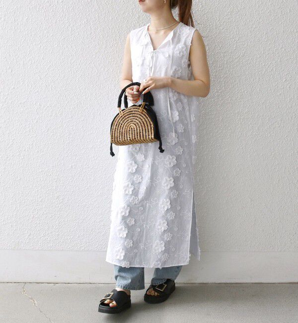 SHIPS any「SHIPS any:〈手洗い可能〉3D フラワー エンブロイダリー ロング ワンピース」|ワンピース|