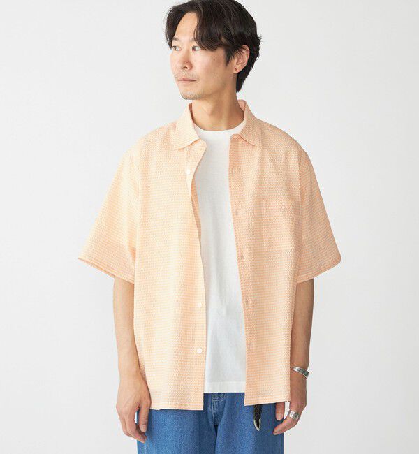 SHIPS「SHIPS: エアー サッカー レギュラーカラー ショートスリーブ シャツ」|シャツ・ブラウス|オレンジ