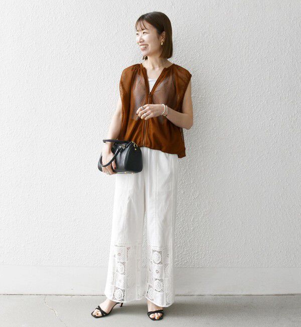 SHIPS any「SHIPS any:〈手洗い可能〉メッシュ シアー ドロスト ギャザー ノースリーブ ベスト」|ベスト・ジレ|