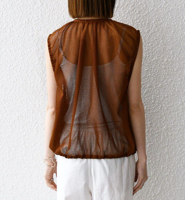 SHIPS any「SHIPS any:〈手洗い可能〉メッシュ シアー ドロスト ギャザー ノースリーブ ベスト」|ベスト・ジレ|