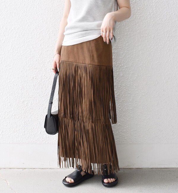 SHIPS any「bon_meur:〈手洗い可能〉フリンジ ティアード タイト スカート」|スカート|ブラウン