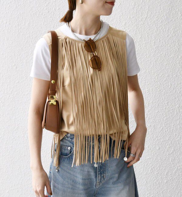 SHIPS any「bon_meur:〈手洗い可能〉フリンジ チャーム ノースリーブ プルオーバー」|ベスト・ジレ|