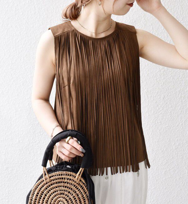 SHIPS any「bon_meur:〈手洗い可能〉フリンジ チャーム ノースリーブ プルオーバー」|ベスト・ジレ|