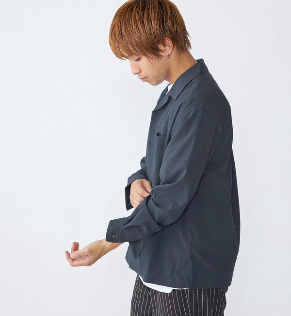 SHIPS「City Ambient Products: オープンカラー 楊柳 ソリッド ロングスリーブ シャツ」|シャツ・ブラウス|