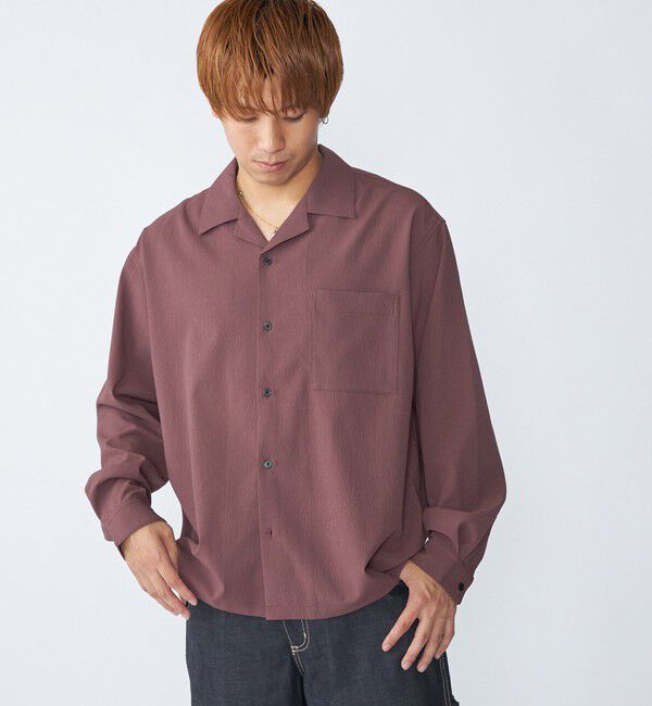 SHIPS「City Ambient Products: オープンカラー 楊柳 ソリッド ロングスリーブ シャツ」|シャツ・ブラウス|