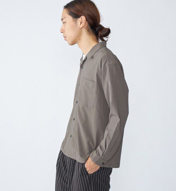 SHIPS「City Ambient Products: オープンカラー 楊柳 ソリッド ロングスリーブ シャツ」|シャツ・ブラウス|
