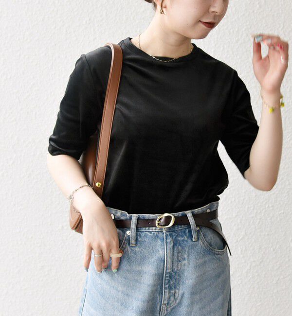SHIPS any「SHIPS any:〈洗濯機可能〉ポリエステル ベロア ハーフスリーブ コンパクト TEE」|Tシャツ・カットソー|