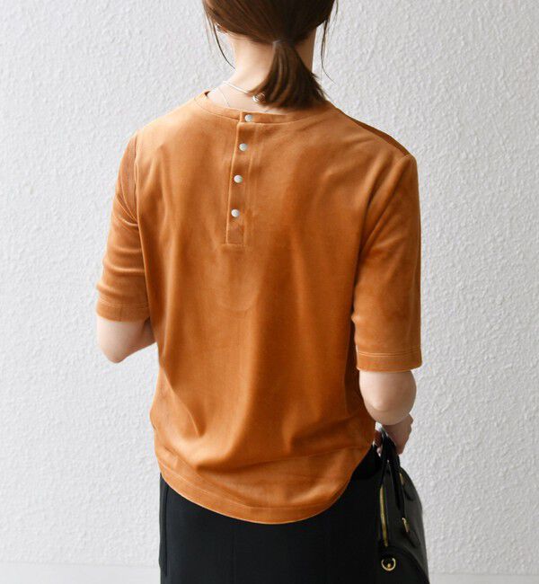 SHIPS any「SHIPS any:〈洗濯機可能〉ポリエステル ベロア ハーフスリーブ コンパクト TEE」|Tシャツ・カットソー|