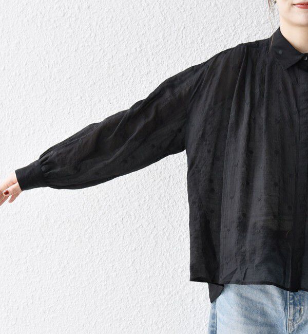 SHIPS any「《追加予約》【WEB限定】SHIPS any:〈手洗い可能〉シアー ドット レギュラーカラー ギャザー シャツ」|シャツ・ブラウス|