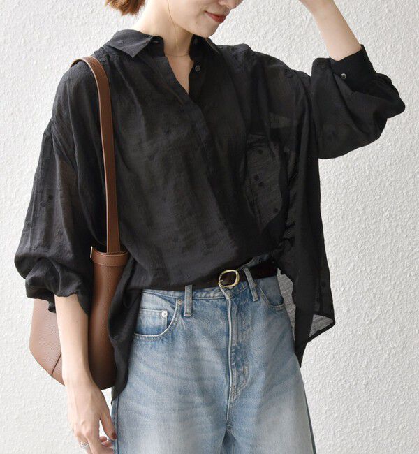 SHIPS any「《追加予約》【WEB限定】SHIPS any:〈手洗い可能〉シアー ドット レギュラーカラー ギャザー シャツ」|シャツ・ブラウス|