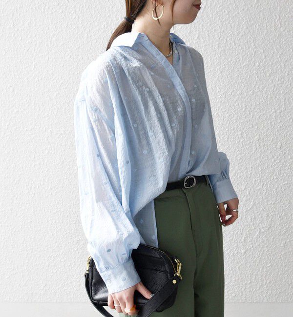 SHIPS any「《追加予約》【WEB限定】SHIPS any:〈手洗い可能〉シアー ドット レギュラーカラー ギャザー シャツ」|シャツ・ブラウス|