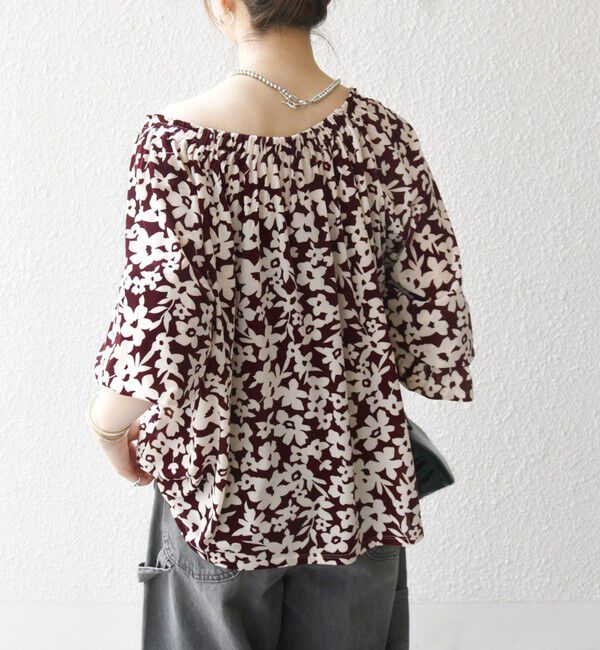 SHIPS any「SHIPS any:〈洗濯機可能〉フラワー ポリエステル ベロア シャーリング ブラウス」|シャツ・ブラウス|