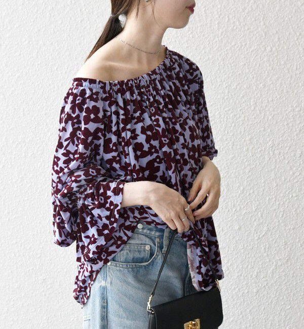 SHIPS any「SHIPS any:〈洗濯機可能〉フラワー ポリエステル ベロア シャーリング ブラウス」|シャツ・ブラウス|