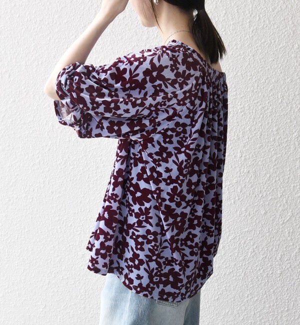 SHIPS any「SHIPS any:〈洗濯機可能〉フラワー ポリエステル ベロア シャーリング ブラウス」|シャツ・ブラウス|