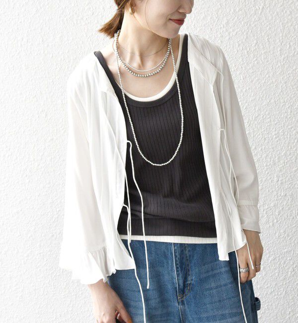 SHIPS any「SHIPS any:〈洗濯機可能〉ラッフル リボン ピンタック フレアスリーブ ブラウス」|シャツ・ブラウス|ホワイト